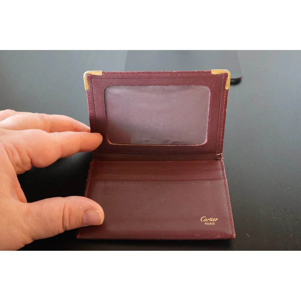 Vintage Must de Cartier Burgundy Leather Card ID Holder Wallet